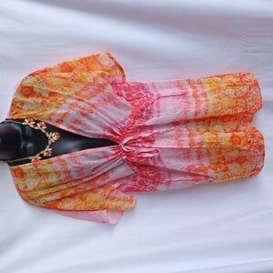 Portocruz Pink/orange swim cover up, tie front